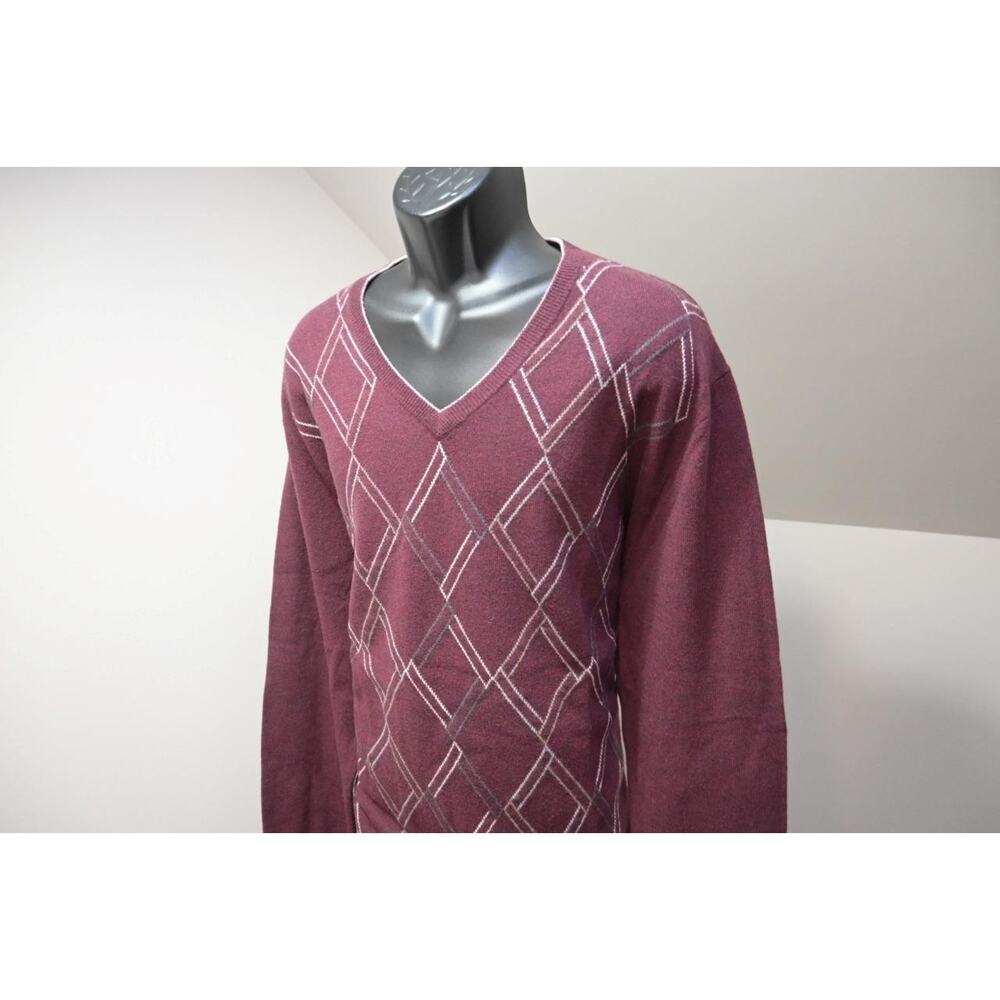Jos A Bank V Neck‎ Pullover Sweater Argyle Merino Wool Nylon Mens Size 2XL